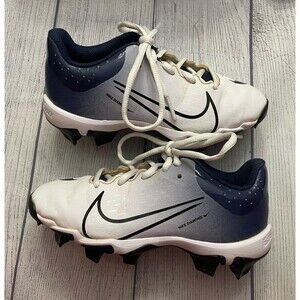Blue & White Nike Girl Softball Cleats Shoes, Size Youth 13